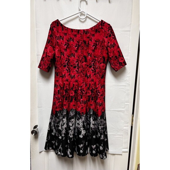 009-030 Julian Taylor Dress Women's Size 12 Red & Black Short Sleeve Fit & Flare - Picture 3 of 8